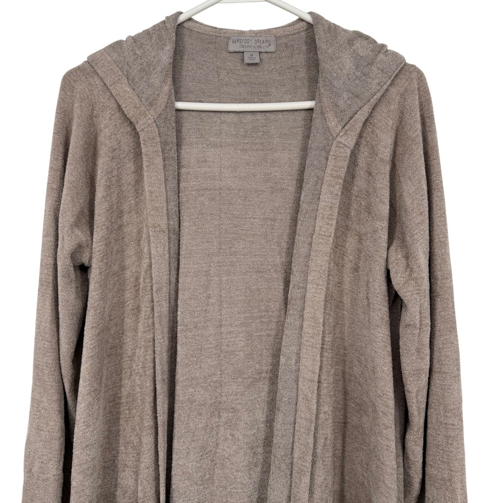Barefoot Dreams Cardigan M Taupe CozyChic Ultra Lite Hooded Open Front Wrap
